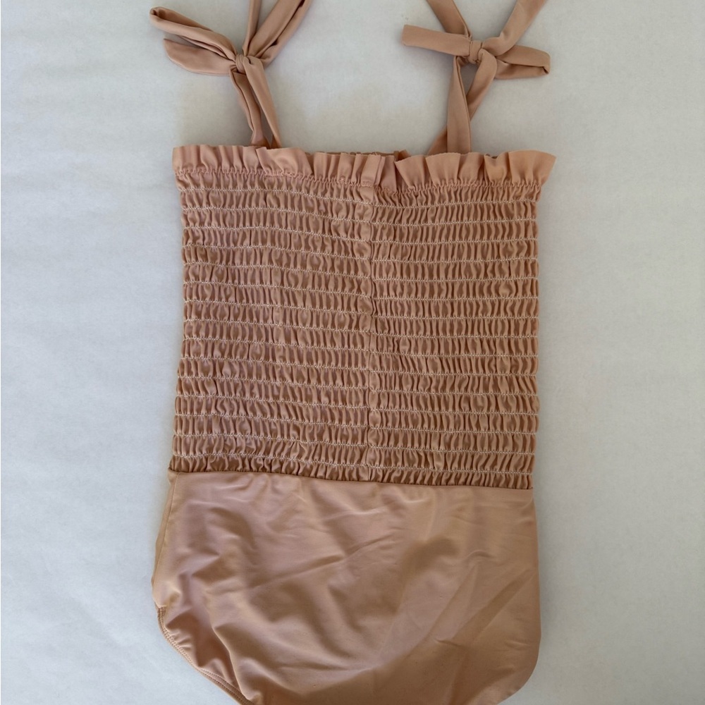 Pink Smocked Minnow Swimsuit with Bow Straps